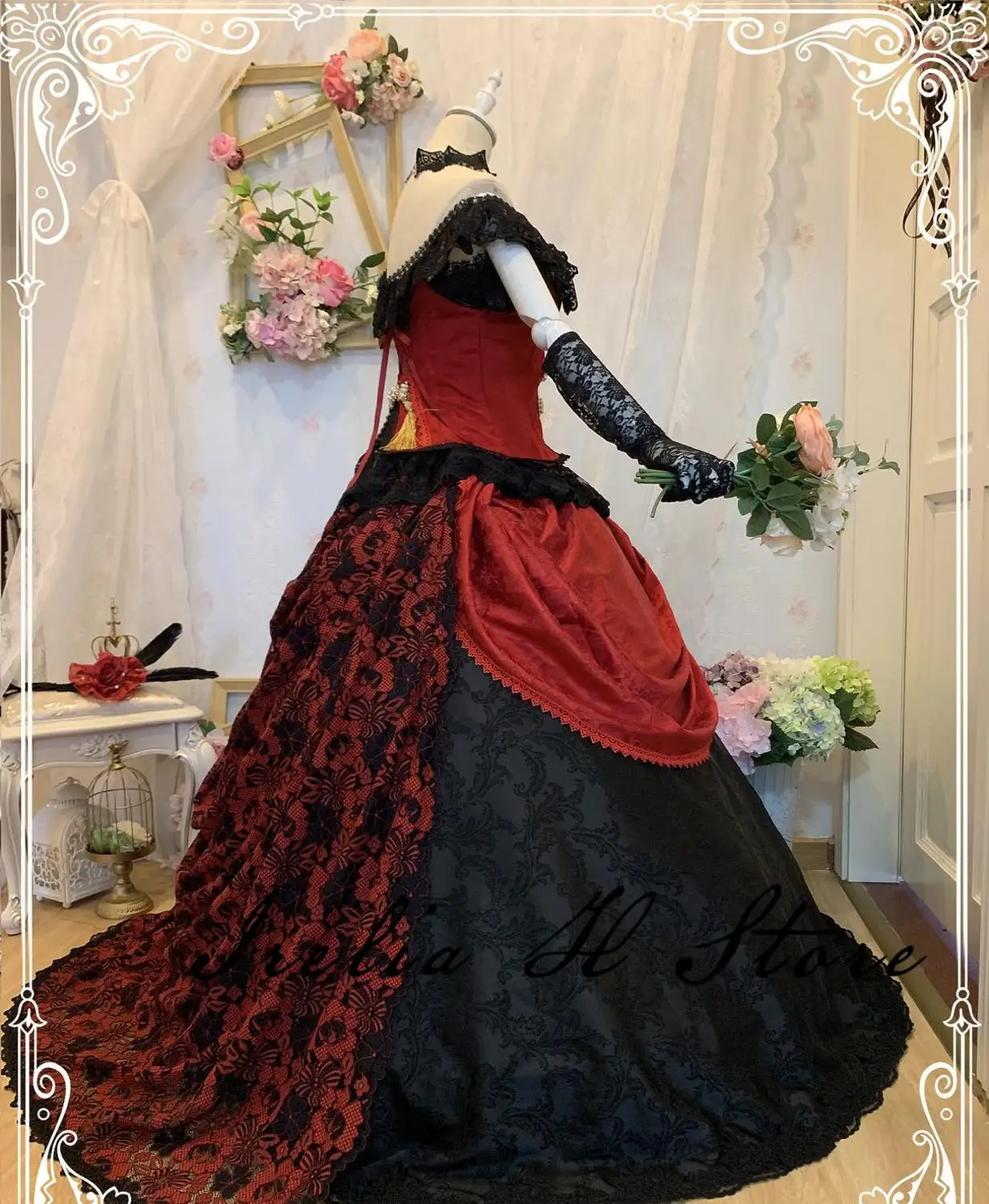 Женский костюм красного черного двореца для костюмированной вечеринки платья