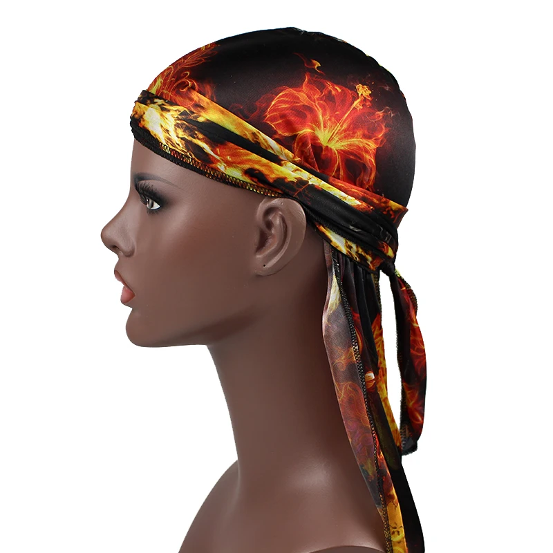 Бандана с принтом Fire Silky Durag шляпа тюрбан| |
