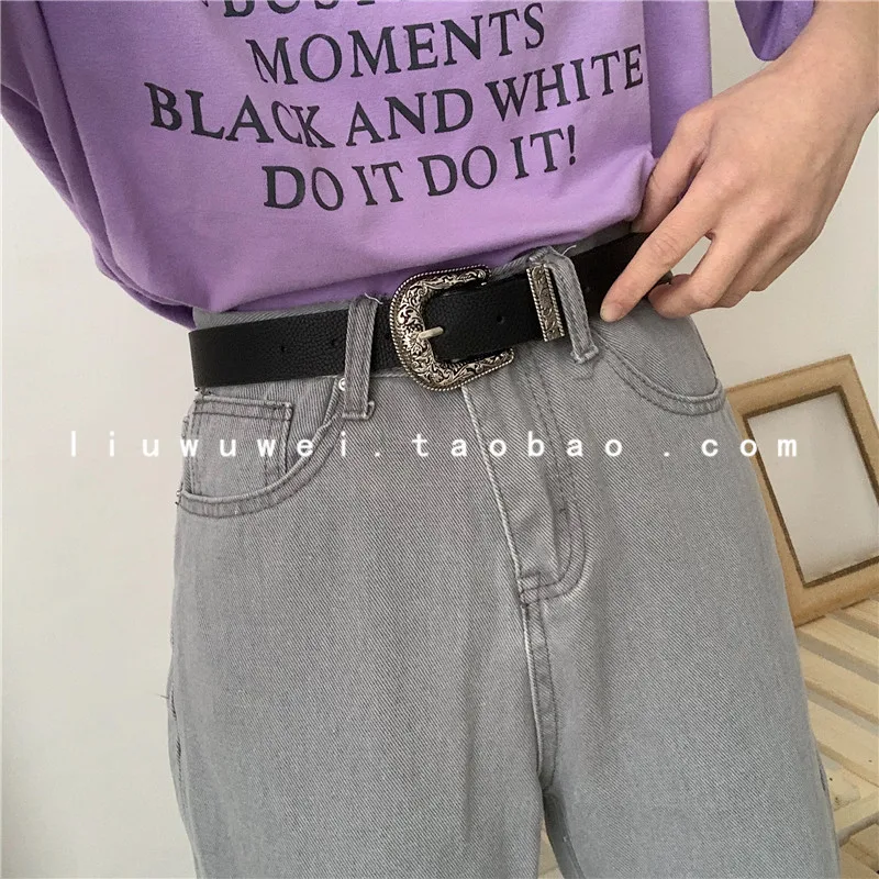 

Korean Belt Female Cool Ins European and American Jeans with Versatile Internet Celebrity Same Style Student Vintage