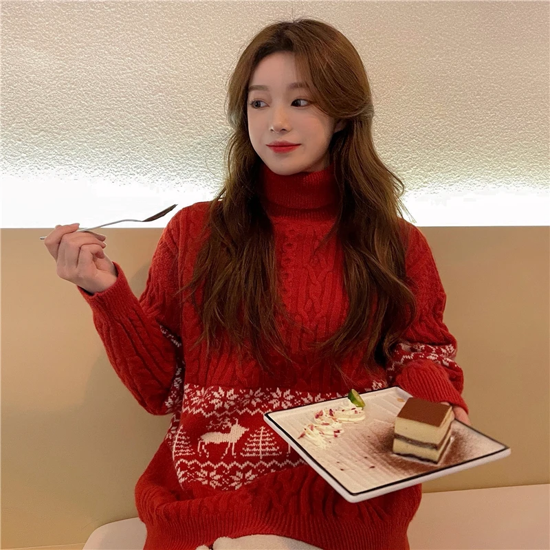 

ZOSOL Christmas sweater women's winter thick turtleneck sweater 2020 new loose wind pullover jacket