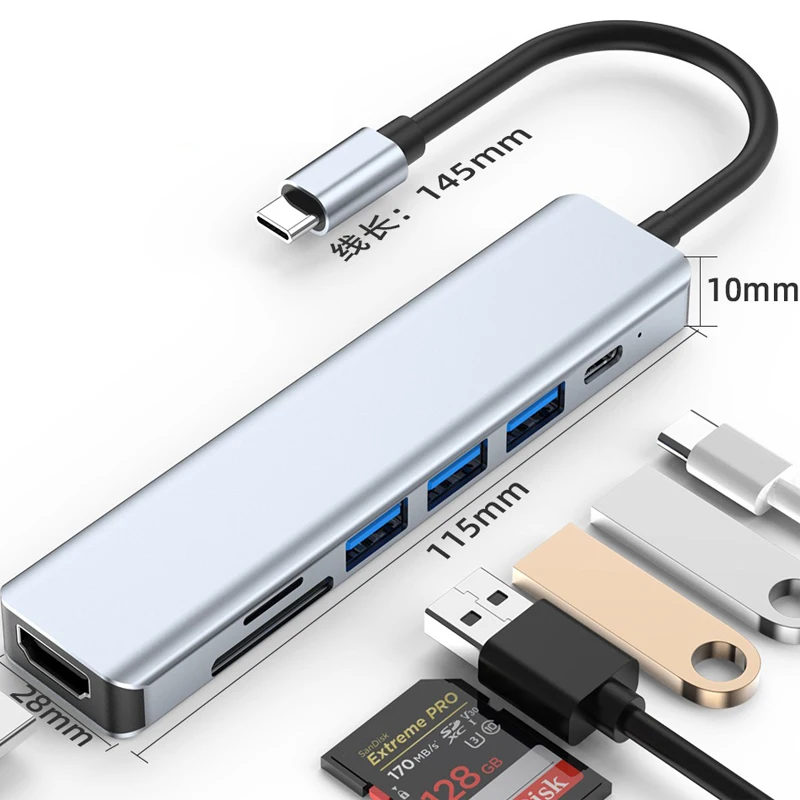 

7 in1 Type C hub with HDMI 100W PD Charger 3 USB 3.0 Ports, SD/Micro SD Card Reader for MacBook Pro/Air, Chromebook Pixel HP XPS