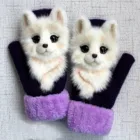Милые Пушистые вязаные перчатки с 3d-рисунком животных из мультфильмов зимние Утепленные плюшевые подкладки ветрозащитные теплые варежки наряд для девушек лыжные перчатки