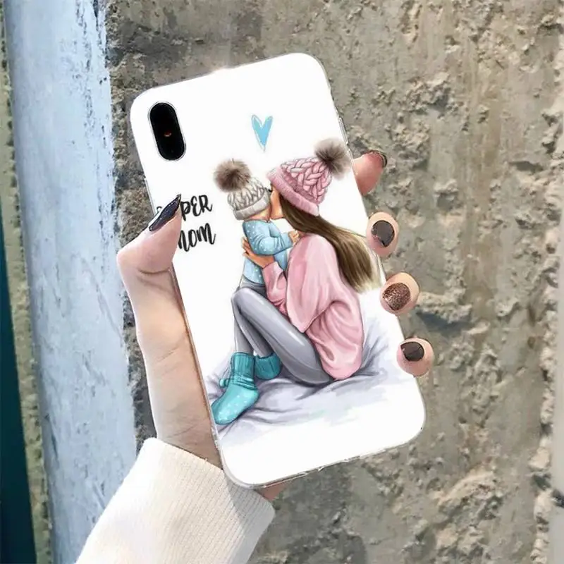 Black Brown Hair Baby Mom daughter Girl Son Dad Phone Case for iphone 13 12 11 pro max 8 7 6 6S Plus X 5S SE 2020 XR XS MAX