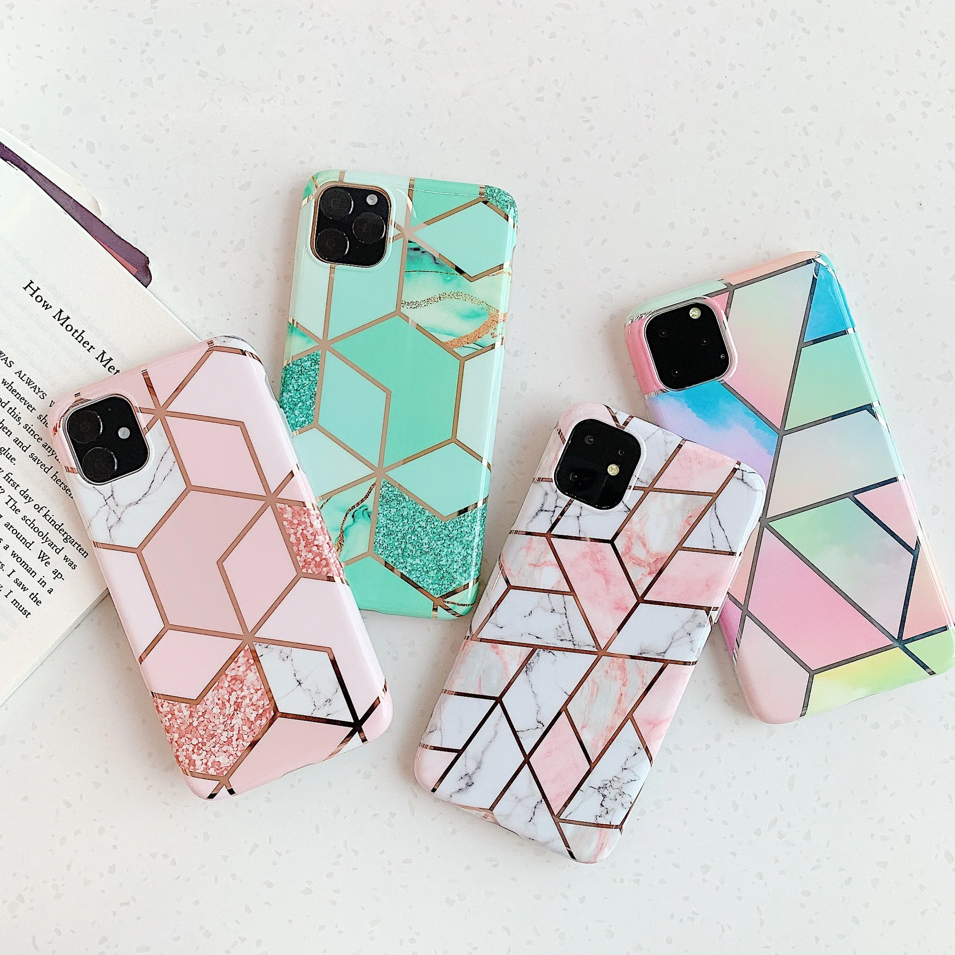 Покрытие мраморный чехол для iPhone 11 Pro X XR XS Max 7 8 6s Plus глянцевый геометрический