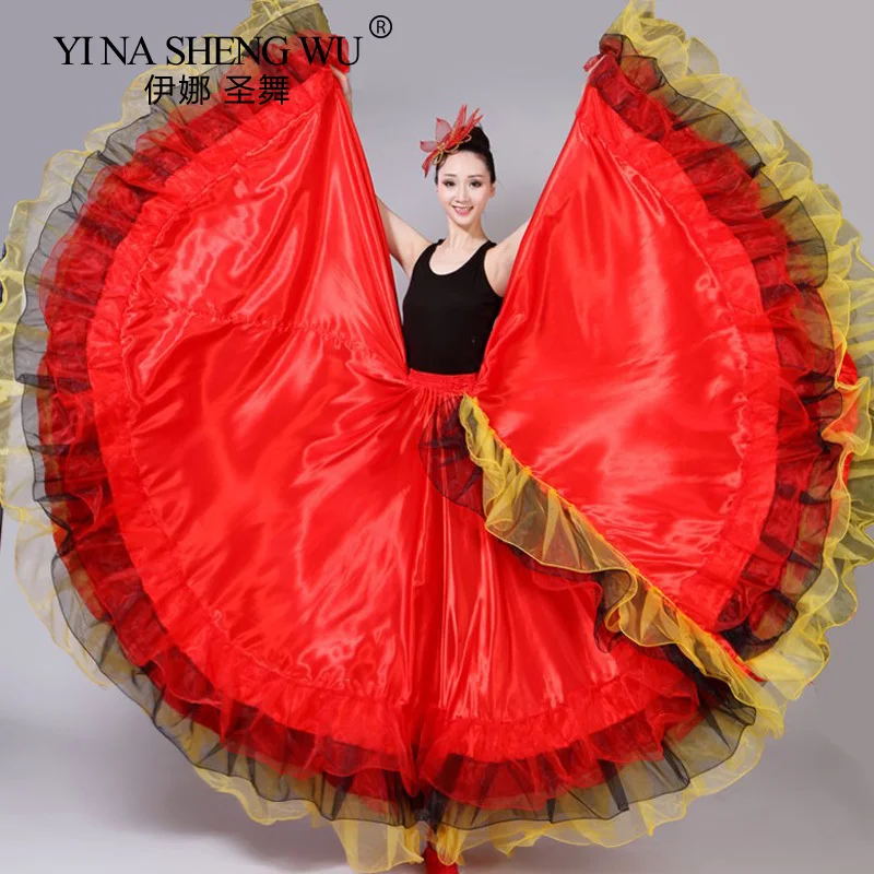 

Adult Women Lady Belly Dance Costumes Spanish Bullfighting Dance Skirt Opening Dance Red Big Swing Skirt Performance Gypsy Wear