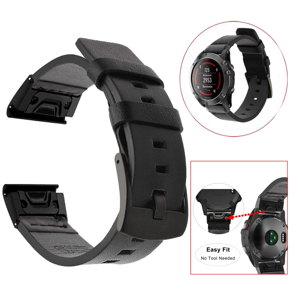 Ремешок кожаный для наручных часов Garmin Fenix 6/6X/6S Pro 6Pro/6xpro/Smart 20 мм 22 26