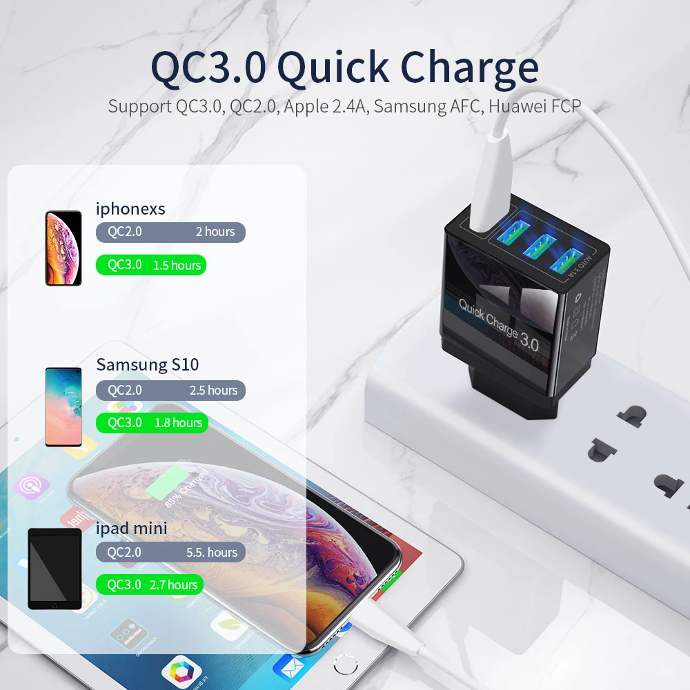 Быстрая зарядка OLAF 3 0 USB зарядное устройство QC3.0 турбо EU/US/UK штепсельная вилка для