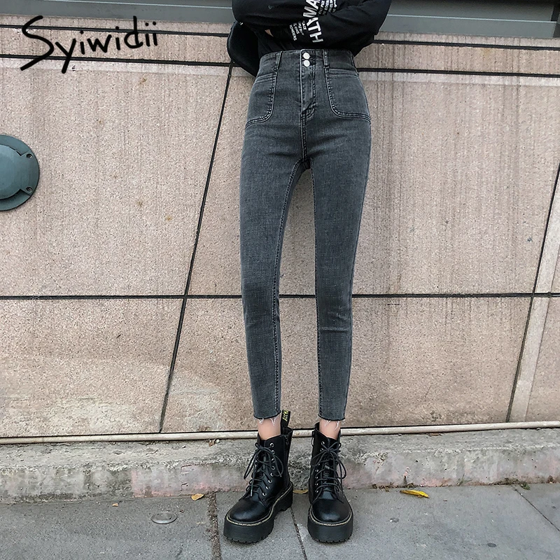 Синие джинсы высокая талия джинсовые штаны винтажные с кисточками на пуговицах