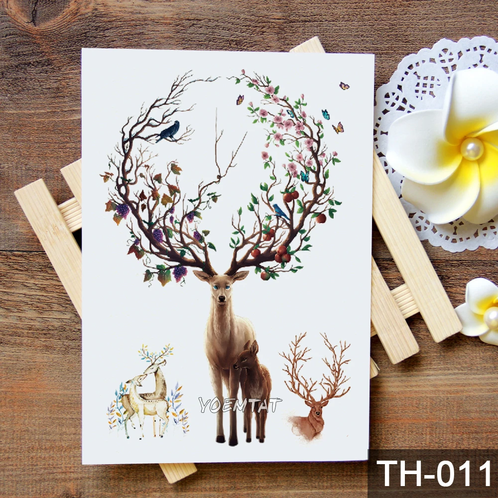 Водостойкая Временная тату наклейка акварель животные узор татуировка