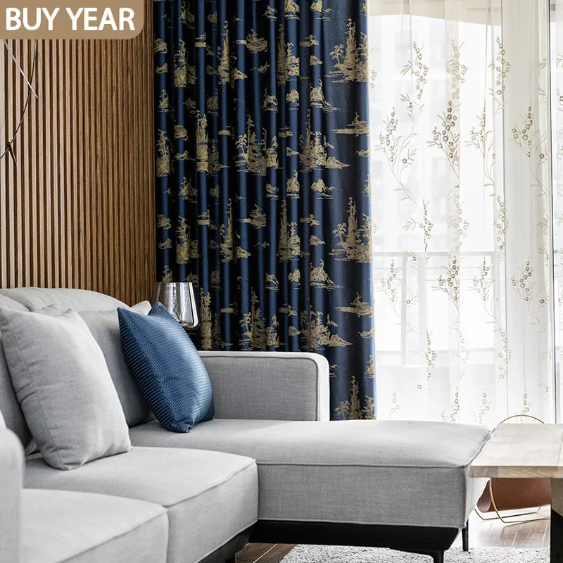 

New Chinese Curtains for Living Room dining Bedroom Curtains High Precision Jacquard Light Luxury Curtains Tulle Curtains