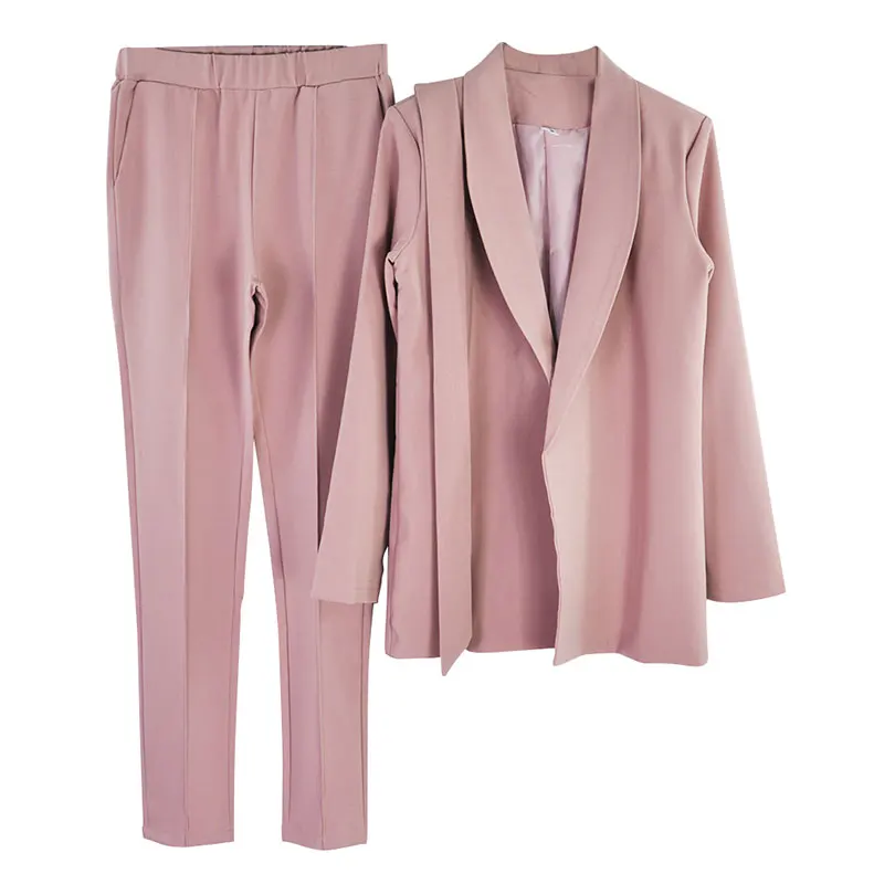 Taotrees Lapel fashion women's simple solid color office professional casual light jacket + pants suit|Брючные костюмы| |