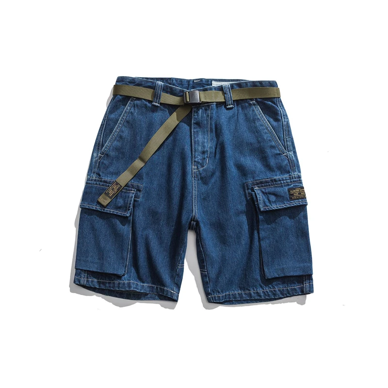 

Женские летние джинсовые шорты-карго, мужские прямые ретро-шорты в японском стиле, свободные однотонные шорты с несколькими карманами в сти...