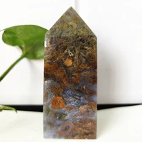 natural moss agate crystal tower wand point stone obelisk room decoration water grass aquarium ornaments wicca healing crystals