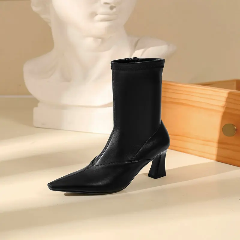 

2021 New Pointed Toe All Match Women boots Autumn Winter shoes woman Sexy Thin High Heel Zipper Ankle Boots Big Size 34-43