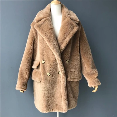 Brown MAOMAOFUR, Настоящая Шерсть, плюшевое пальто для женщин, новая мода, настоящая овчина, меховая куртка, женская, теплая, негабаритная, зимняя верхняя одежда, шерстяная одежда - Цвет: Brown