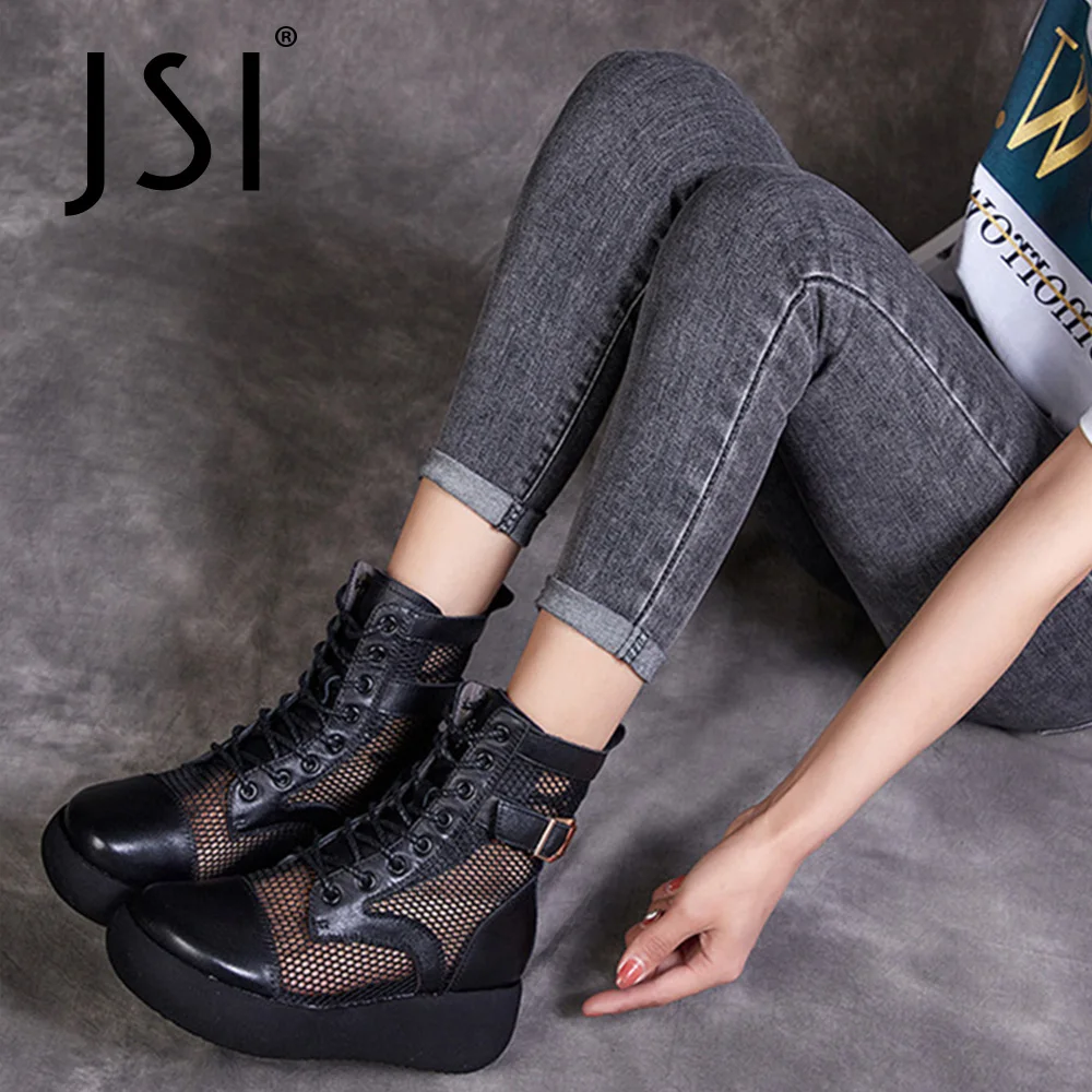 

JSI/Женская обувь в байкерском стиле из натуральной кожи на платформе; Сезон весна-осень; Новинка 2021 года; Стильные ботильоны с круглым носком...