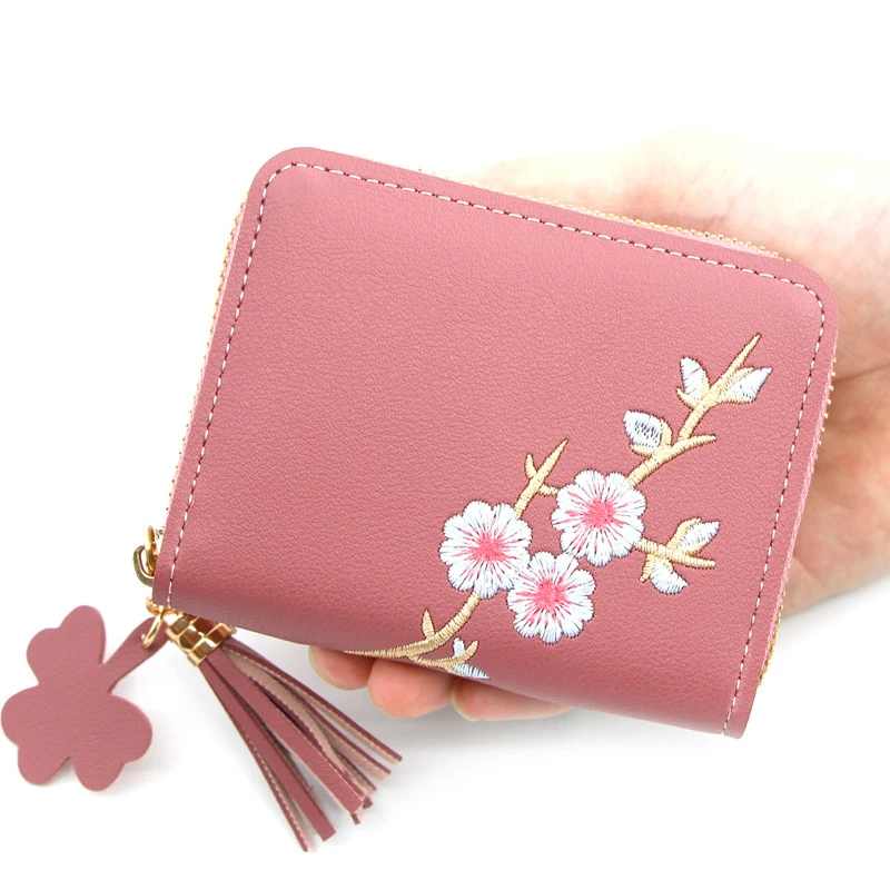 

Women Retro Short Wallets Floral Embroidery Zipper Tassels Mini Wallet Money Bag Handbag Clutch Bags Card Holder Purse for Women