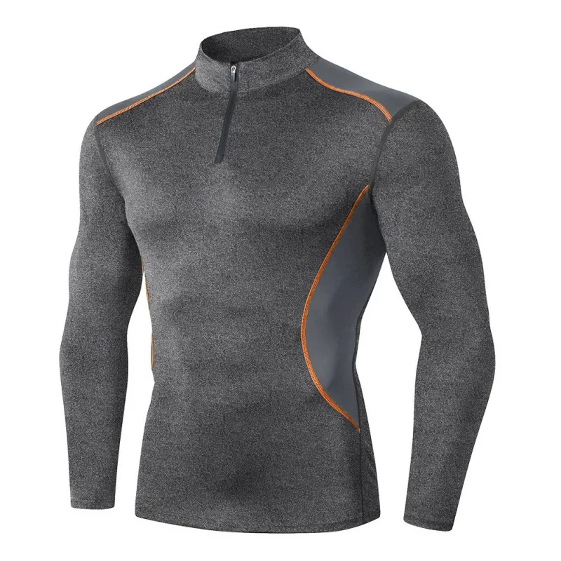 

Autumn Winter Men Long Sleeve Quick-drying Breathable Bottoming Shirt Stand Collar T-shirt Sports Tops