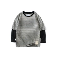 childrens clothing t shirt long sleeved striped spring and autumn new round neck fake two piece top boy baby girl clothes