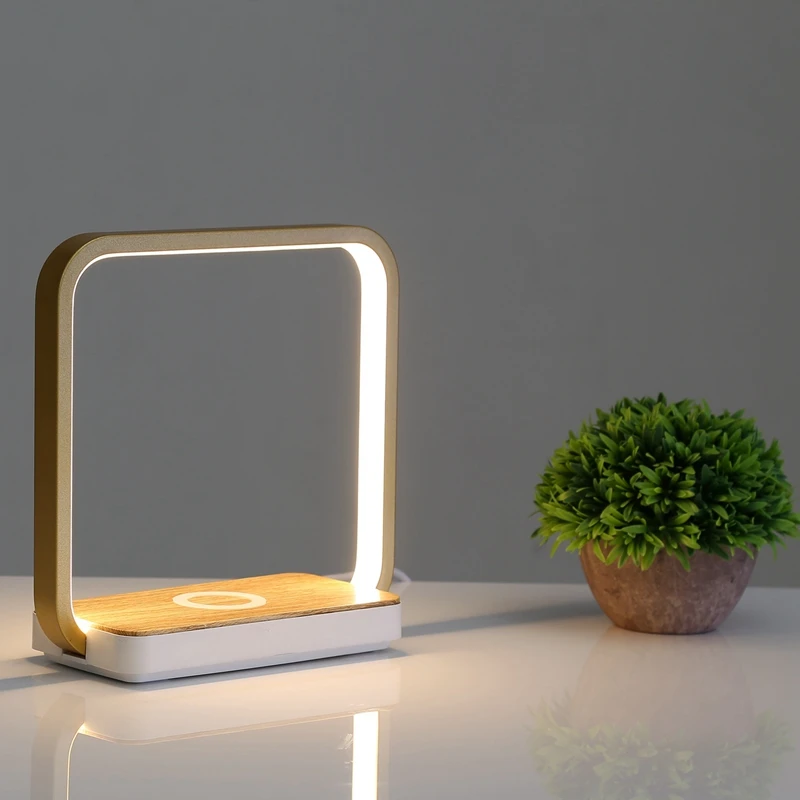 

LED Desk Lamp Fast Wireless Charger Adjustable Angle Charging Table Bedside Night Light Phone Charger US Plug