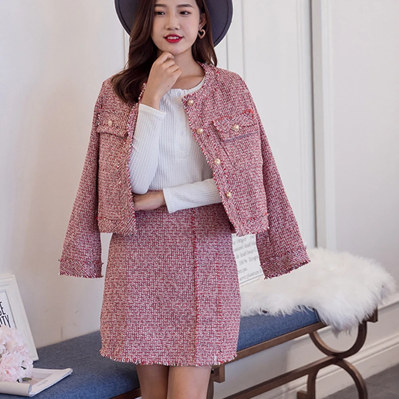 SHTONGHUA/осенне зимний женский костюм с юбкой комплект из 2 предметов шерстяная