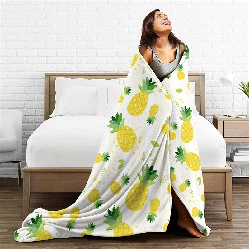 

Pineapple Fruit Navajo Cubre Camara Green Throw Blanket 3D Print On Demand Sherpa Super Comfortable For Sofa Thin Quilt