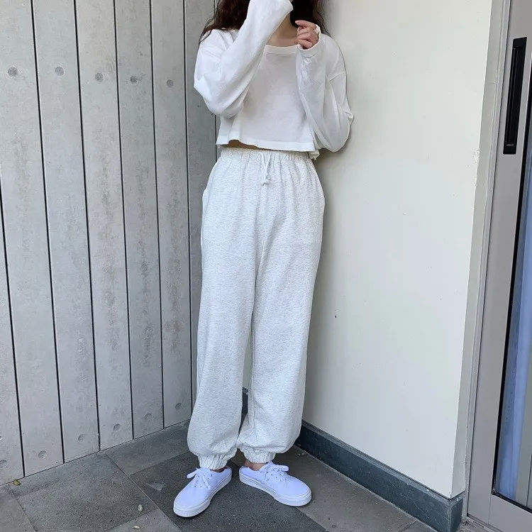 Женские осенние штаны шаровары с высокой талией уличная одежда эластичные брюки