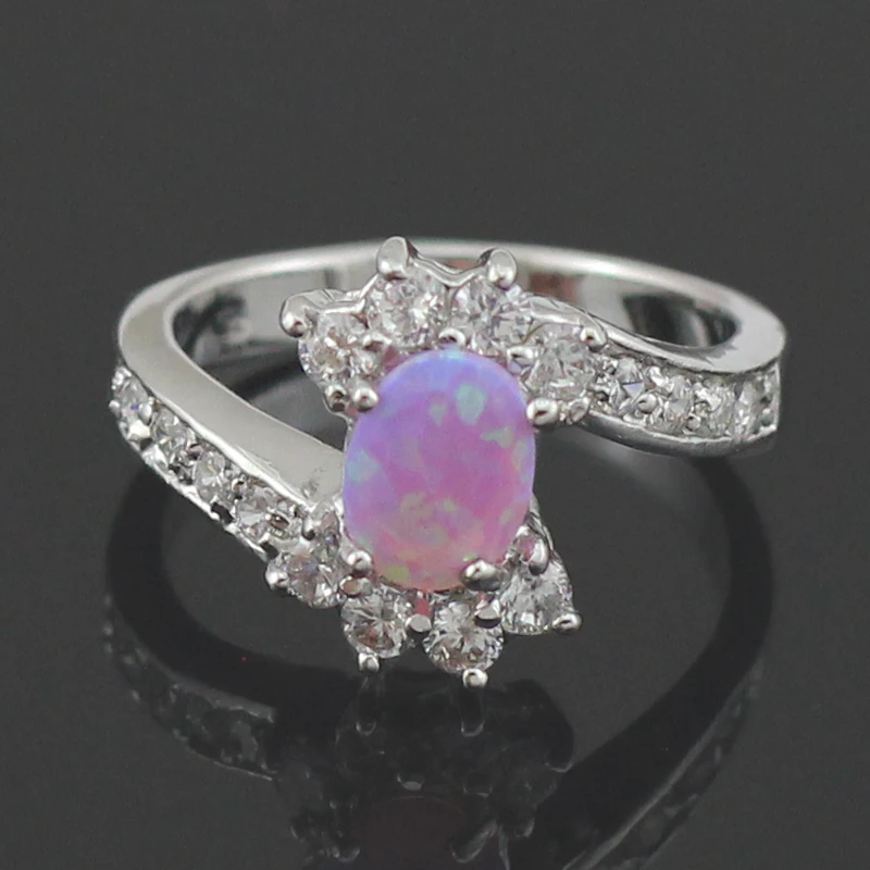 Розовый огненный опал CZ модные ювелирные изделия женские посеребренные кольца