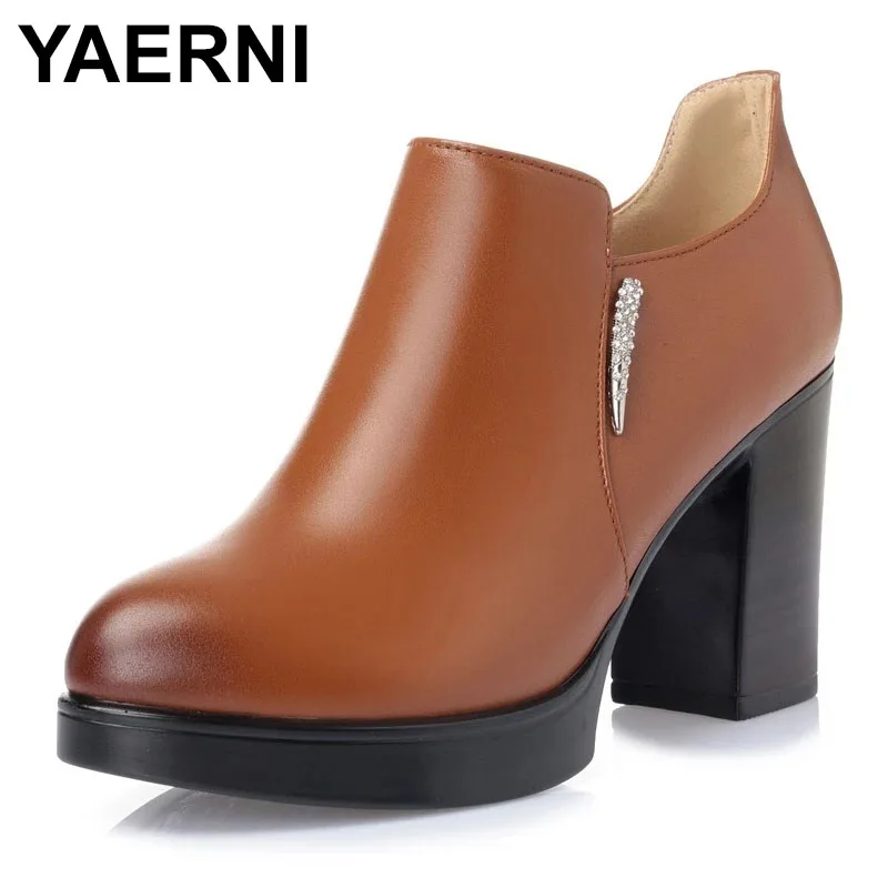

Женские туфли со стразами YAERNI, туфли из натуральной кожи на платформе и высоком каблуке, с круглым носком, 2021