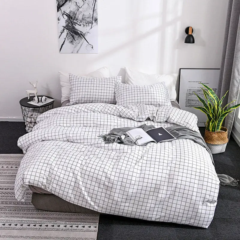 

Nordic Classic Striped Checke Bedclothes Bedding Sets Quilt Cover With PillowCases 220x240 Single Double Twin Full Queen King 15
