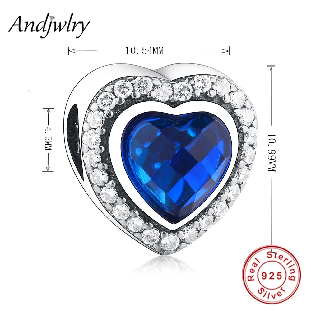 925 стерлингового серебра Игристые Любовь Шарм CZ и синего цветов с украшением в