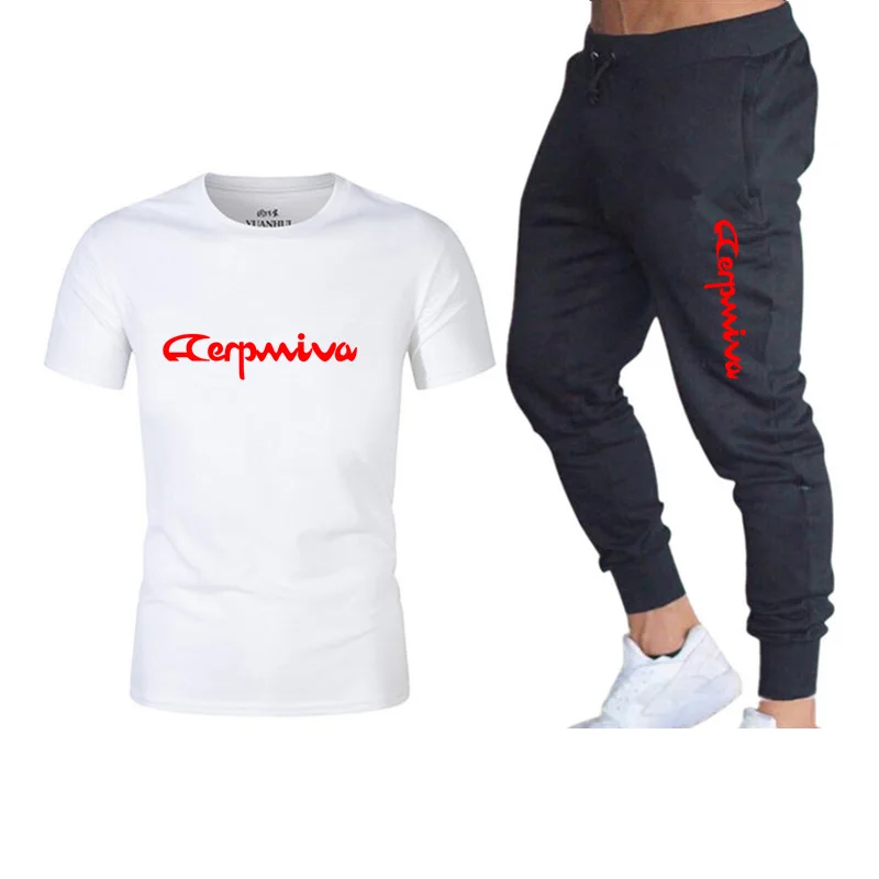 

2021 spring and summer new men's slim breathable T-shirt + jogging sweatpants overalls basketball training pants two-piece suit