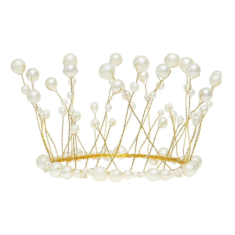 

White Pearl Princess Crown Cake Topper Shiny Artificial Pearls Headdress Birthday Topper Wedding&Engagement Cake Decor Handmade