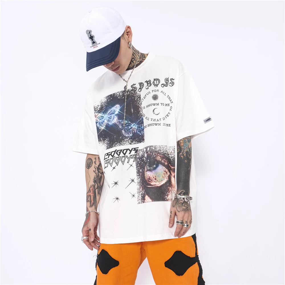 

UNCLEDONJM Butterfly oversized t shirt Hip Hop Streetwear Tshirt Harajuku Summer Short Sleeve T-Shirt Cotton Tops Tees LSD05