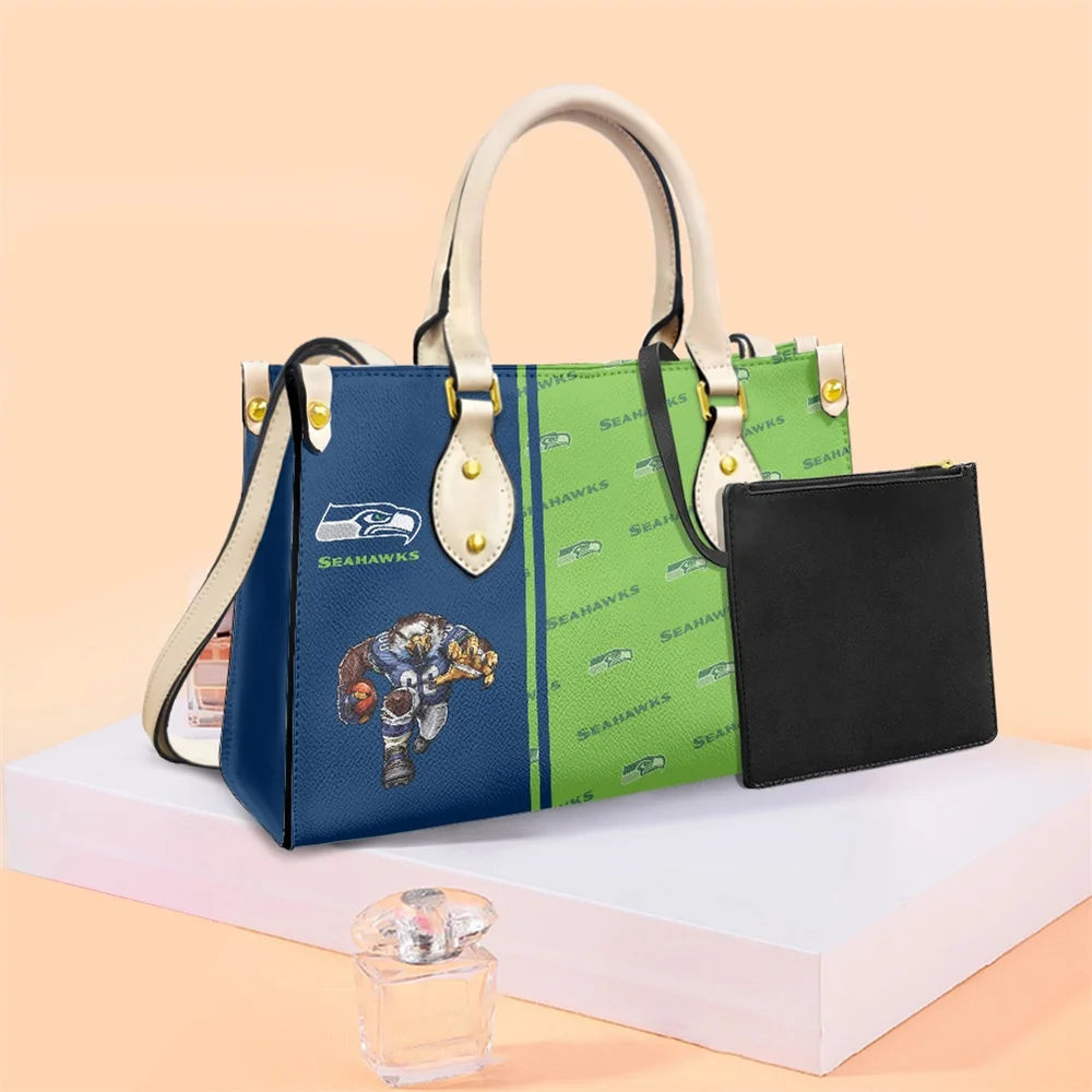 

National Rugby League Seattle Seahawks Handbags With Handbags Internal Black Small Zipper Purse Leather Waterproof For Travel