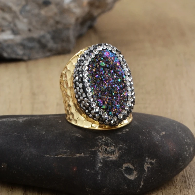 Большой кулон BOROSA Agates Druzy кольца в богемном стиле из титана разных цветов