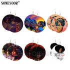 SOMESOOR напечатанные черные серьги-подвески из натуральных волос, афро-дерево, волшебная девушка, роспись, Африканское дерево, Подвеска для женщин, подарки