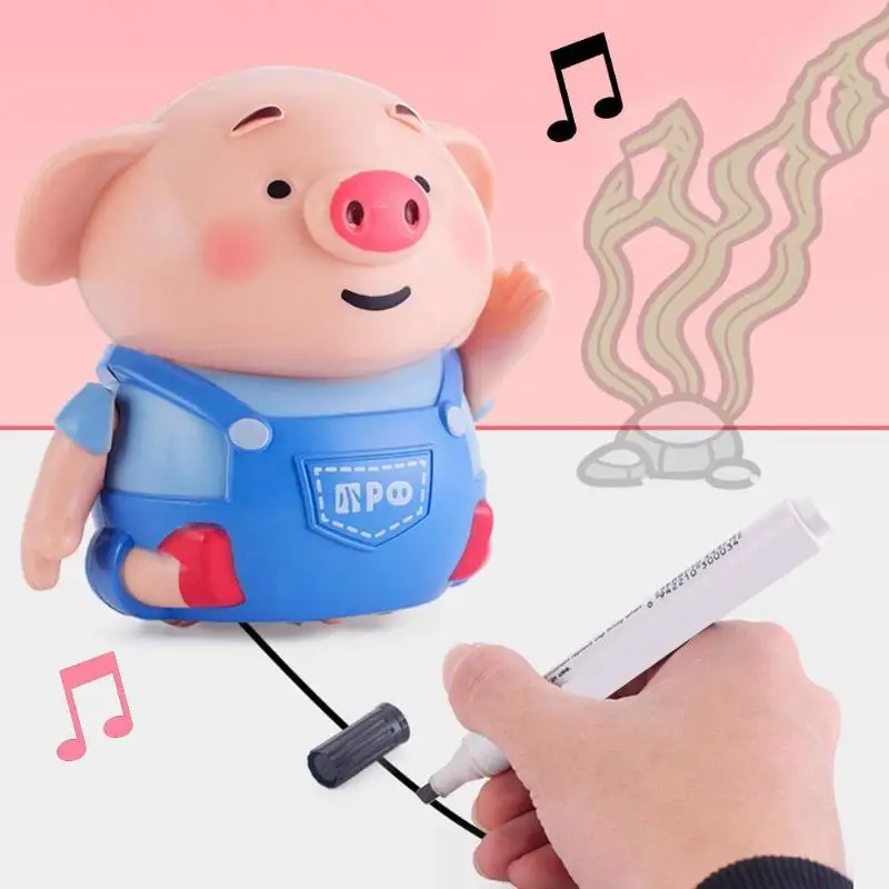 Draw Line Heel Pig Pen Inductive Toys Lightweight and Delicate Follow Robot Music Animals Fashion Education Kid with pen | Игрушки и