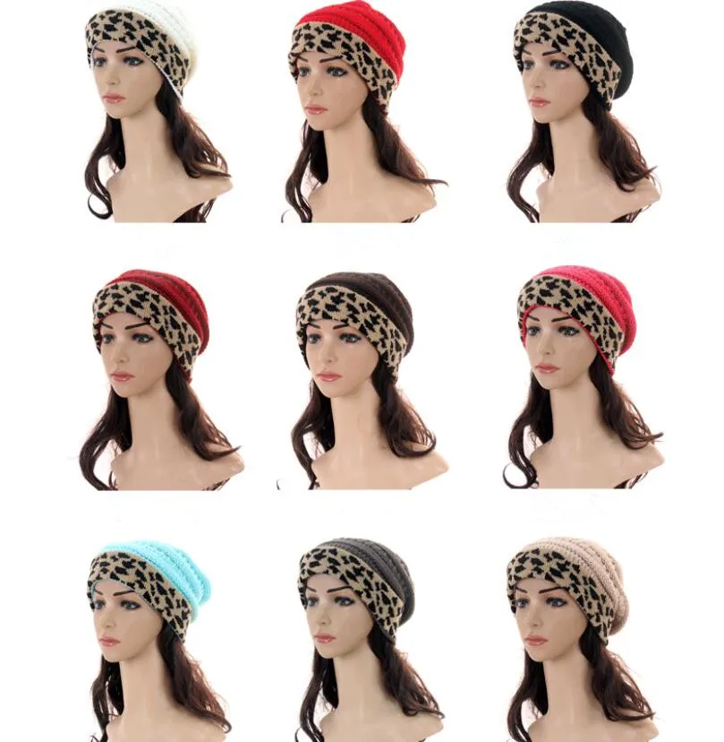 Новая осенне зимняя трикотажная шапка из акрила с леопардовым принтом