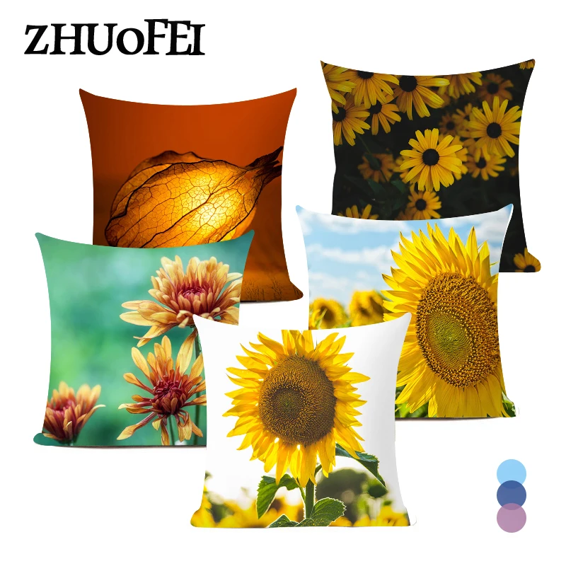 

Wholesales Cushion Covers 45x45cm Sunflower Daisy Flowers Plant Polyester Pillow Case Living Room Decor Throw Pillowcase C0030