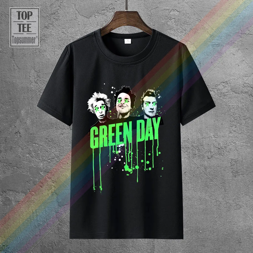 

Green Day "Dripping Paint" Black T Shirt New Official Adult Quality T Shirts Men Printing Short Sleeve O Neck T Shirt