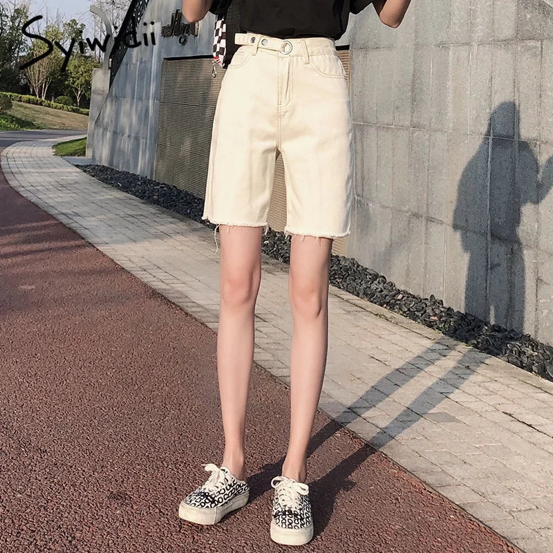 

Gray Bermuda Jean Shorts Women Summer Denim Short Tassel Solid Casual High Waist Shorts Streetwear Plus Size 2021 Black Jeans