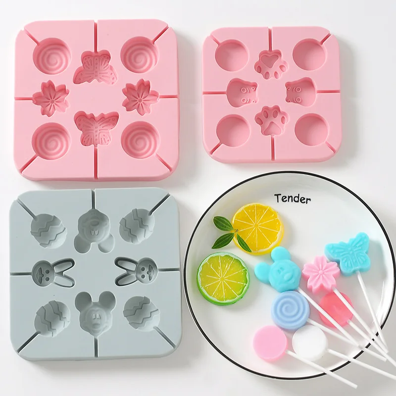 

8 Grid 3D Cartoon Animal Lollipop Mold with Lid Children's Love Ice Cream Fudge Silicone Mold Candy Bar Chocolate Baking Tool