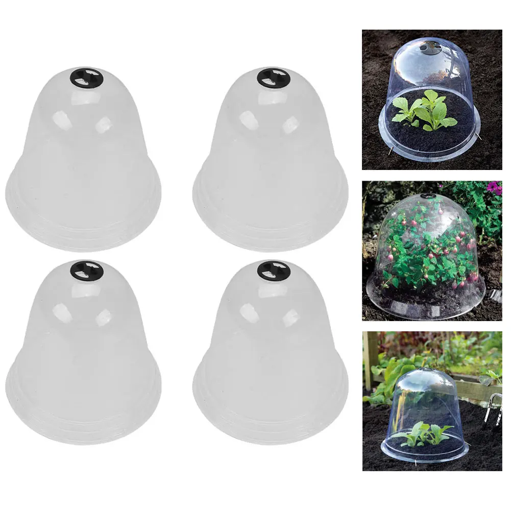 

4PCS Reuseable Plant Dome Bell Cover Anti-Freeze Transparent Plastic Protector Cover Mini Greenhouse For Outdoor Garden Backyard