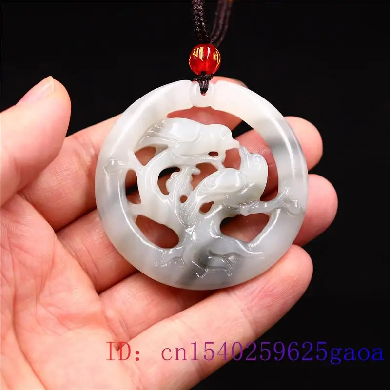 

Jade Bird Pendant Double sided Carved Charm Chinese Natural Jewelry Gifts Jadeite Necklace Lovebirds Amulet Fashion Black White