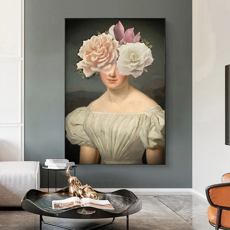 

Vintage Peony Girl Classical Nordic Poster Wall Art Canvas Painting Posters and Prints Wall Pictures For Living Room Unframed