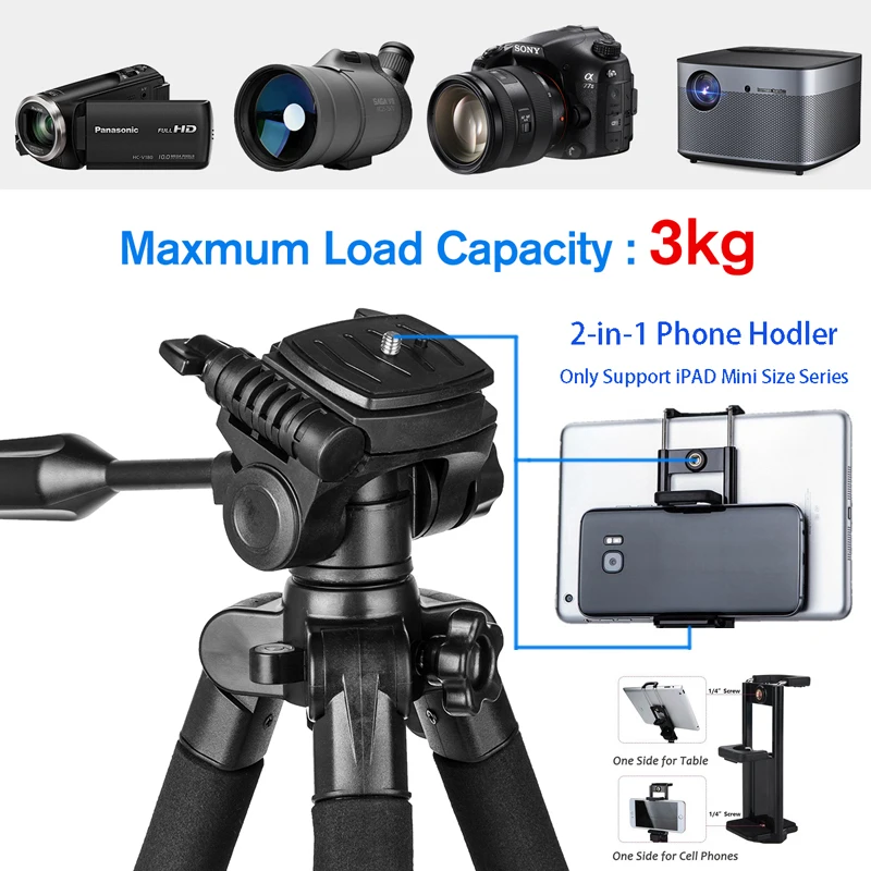 67in camera tripod professional photography tripod stand with phone holder portable travel tripe for canon sony nikon cameras free global shipping