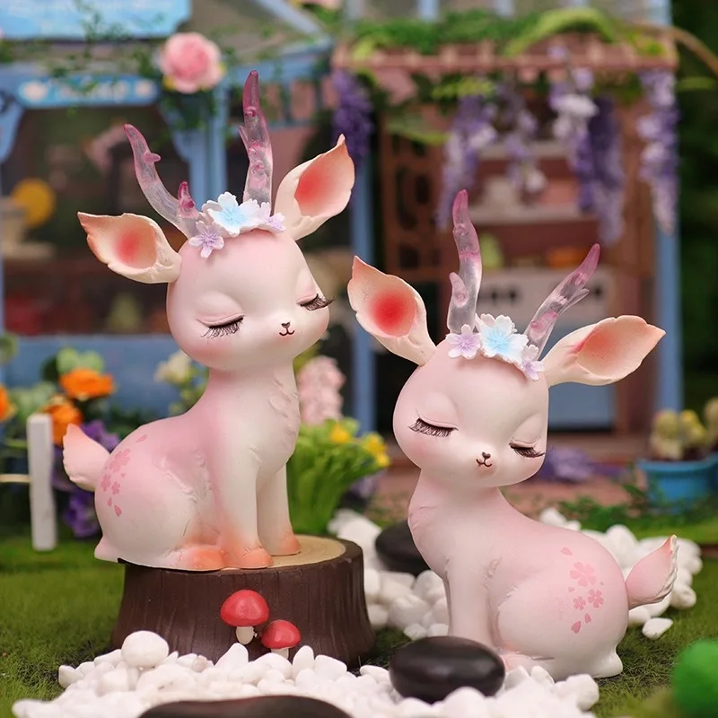 

New Cute Fawn Model Resin Figurines Cartoon Deer Toy Kawaii Wedding Decorative Accessories Party Desktop TV Household Decoration