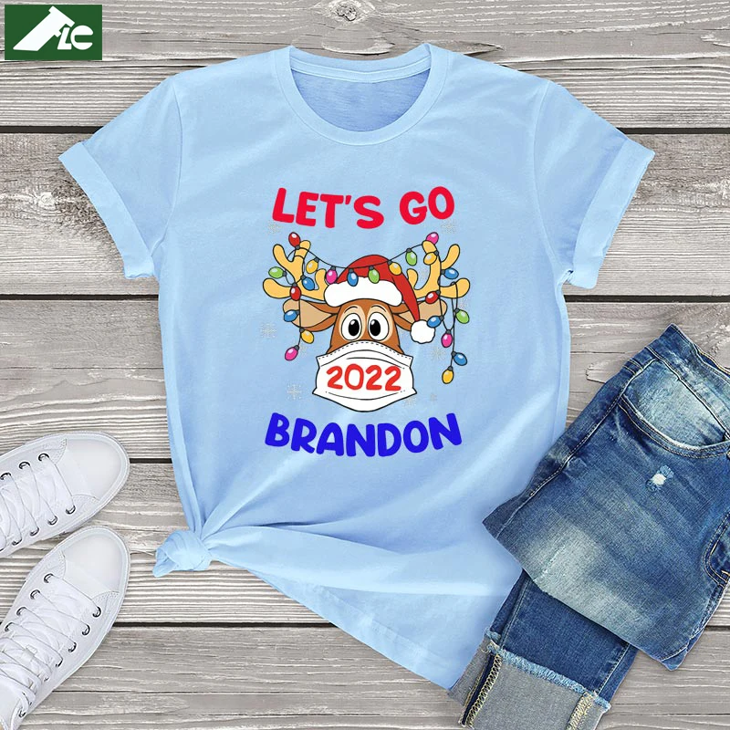 

Reindeer Christmas Gift Cotton Humor T Shirt Women Clothing Let’s Go Brandon Graphic Shirt Unisex Oversized Men Short Sleeve Tee