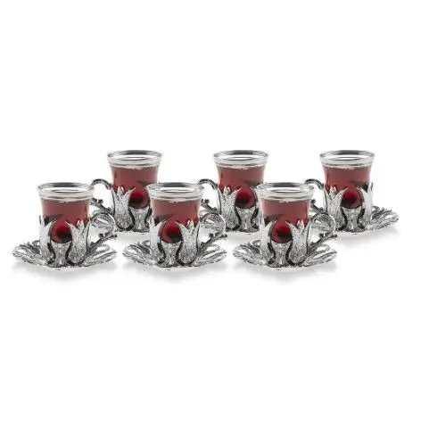

Turkish silver pattern 18-piece tea and coaster set for 6 persons in